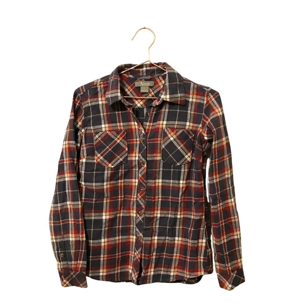 Natural reflections plaid flannel button down soft colors size small